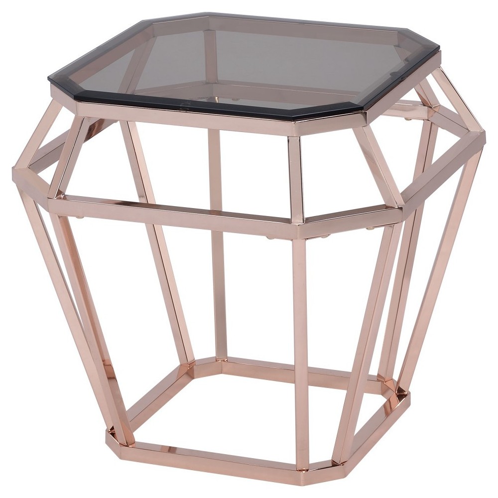 ACME Clifton End Table, Rose Gold & Smoky Glass ACME Clifton End Table, Rose Gold & Smoky Glass