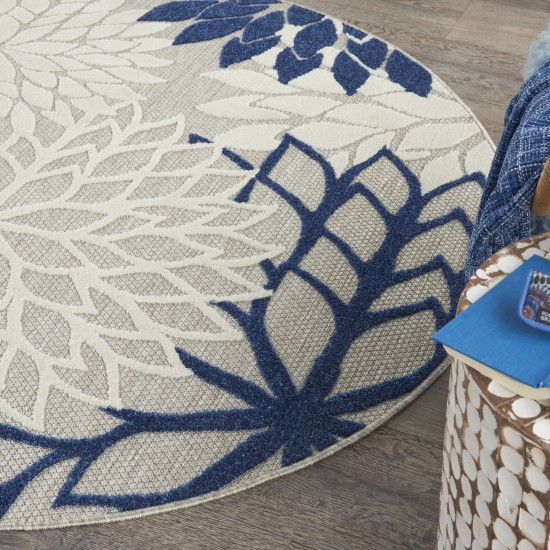 Nourison Aloha ALH05 Area Rug, Ivory/Navy, 4' x Round