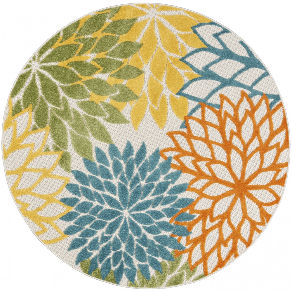 Nourison Aloha ALH05 Area Rug, Turquoise/Multicolor, 4' x Round