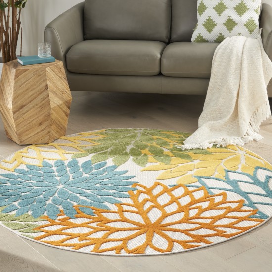 Nourison Aloha ALH05 Area Rug, Turquoise/Multicolor, 4' x Round