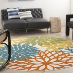 Nourison Aloha ALH05 Area Rug, Turquoise/Multicolor, 7'10" x Round