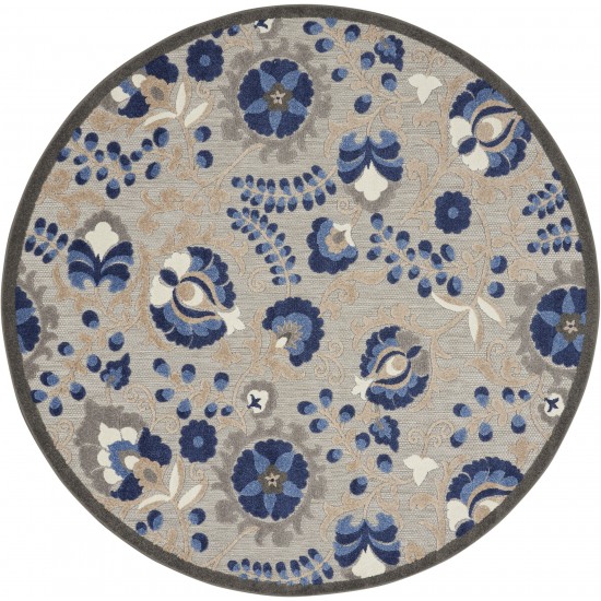 Nourison Aloha ALH17 Area Rug, Natural/Blue, 4' x Round