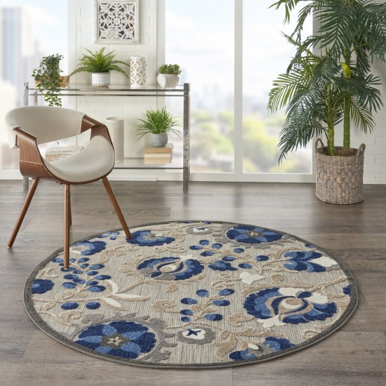 Nourison Aloha ALH17 Area Rug, Natural/Blue, 4' x Round