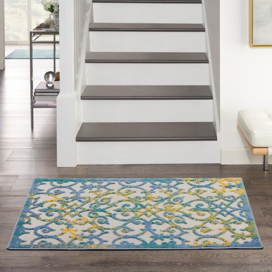 Nourison Aloha ALH18 Area Rug, Ivory/Navy, 2'8" x 4'