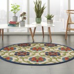 Nourison Aloha ALH19 Indoor/Outdoor Area Rug, Blue/Multicolor, 4' x Round