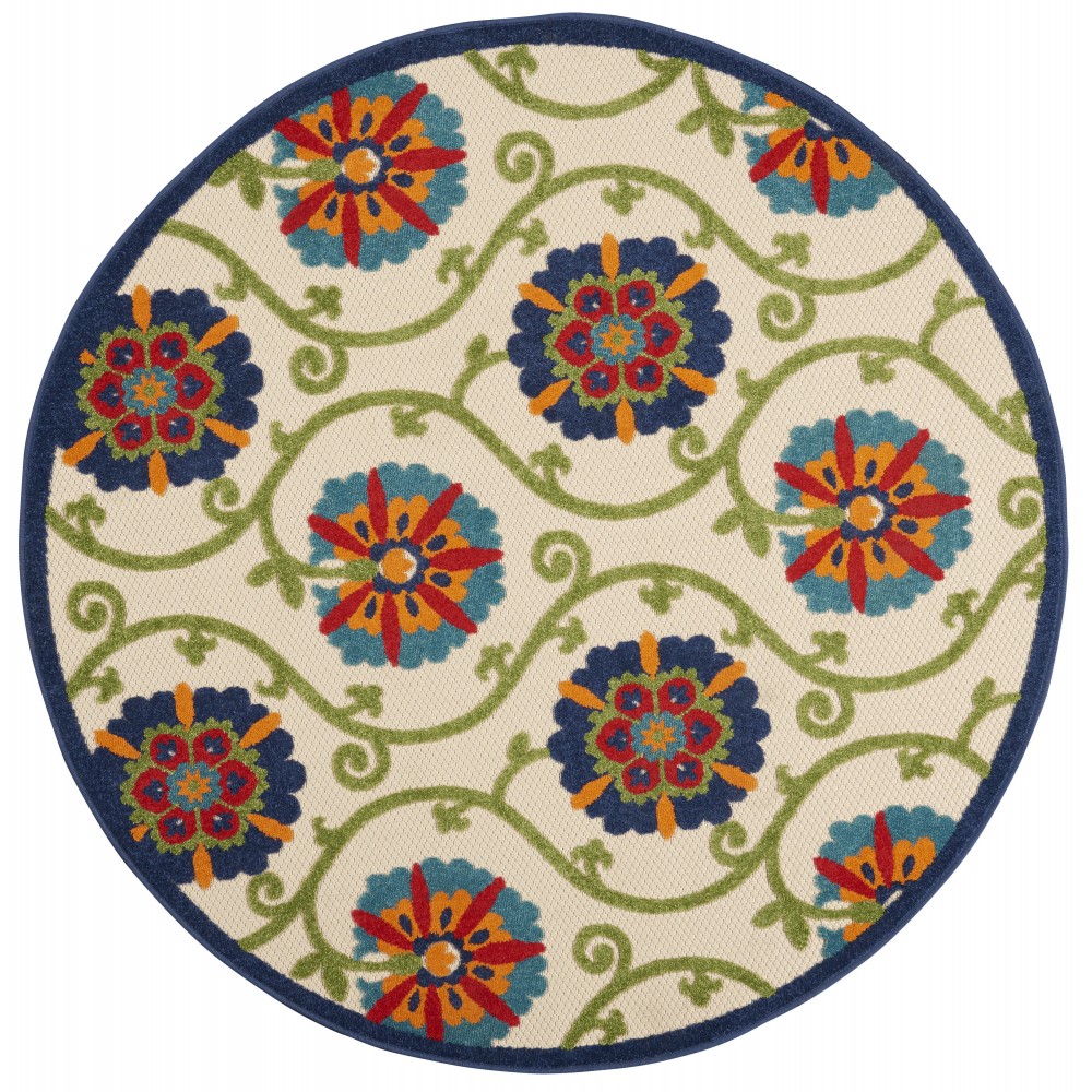 Nourison Aloha ALH19 Indoor/Outdoor Area Rug, Blue/Multicolor, 5'3" x Round