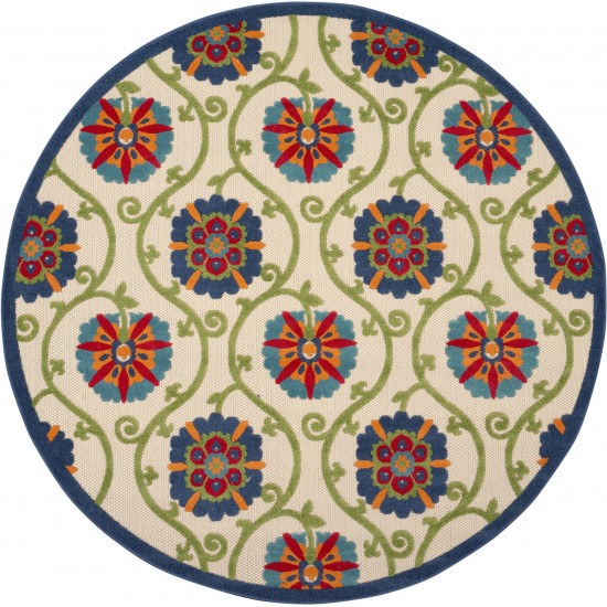 Nourison Aloha ALH19 Indoor/Outdoor Area Rug, Blue/Multicolor, 7'10" x Round