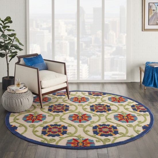 Nourison Aloha ALH19 Indoor/Outdoor Area Rug, Blue/Multicolor, 7'10" x Round