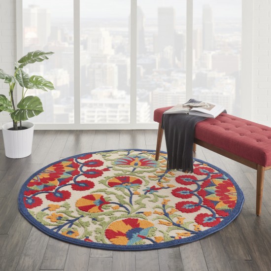 Nourison Aloha ALH20 Indoor/Outdoor Area Rug, Red/Multicolor, 4' x Round