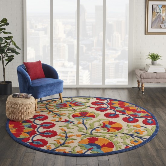 Nourison Aloha ALH20 Indoor/Outdoor Area Rug, Red/Multicolor, 7'10" x Round