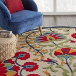 Nourison Aloha ALH20 Indoor/Outdoor Area Rug, Red/Multicolor, 7'10" x Round