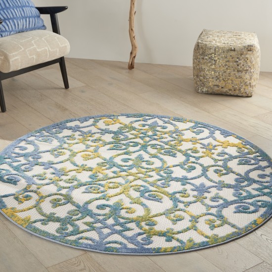 Nourison Aloha ALH21 Area Rug, Ivory/Blue, 5'3" x Round