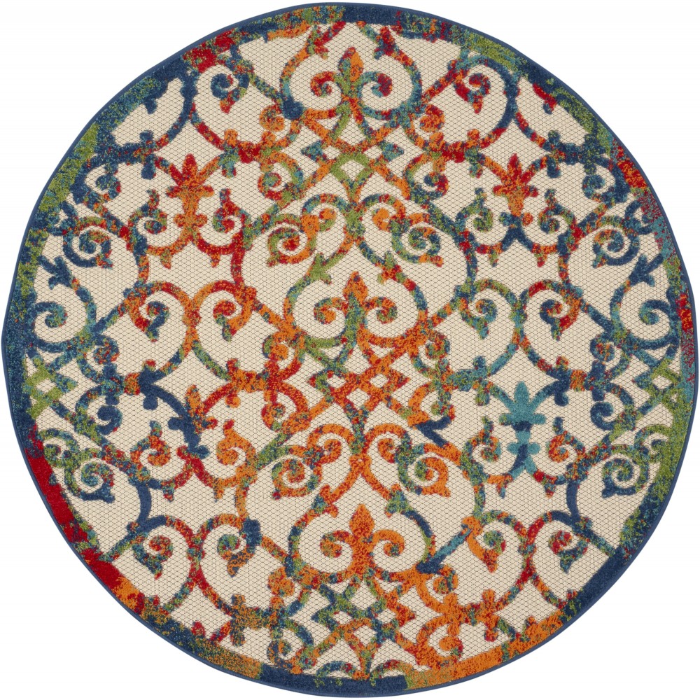 Nourison Aloha ALH21 Indoor/Outdoor Area Rug, Multicolor, 4' x Round Nourison Aloha ALH21 Indoor/Outdoor Area Rug, Multicolor, 4' x Round