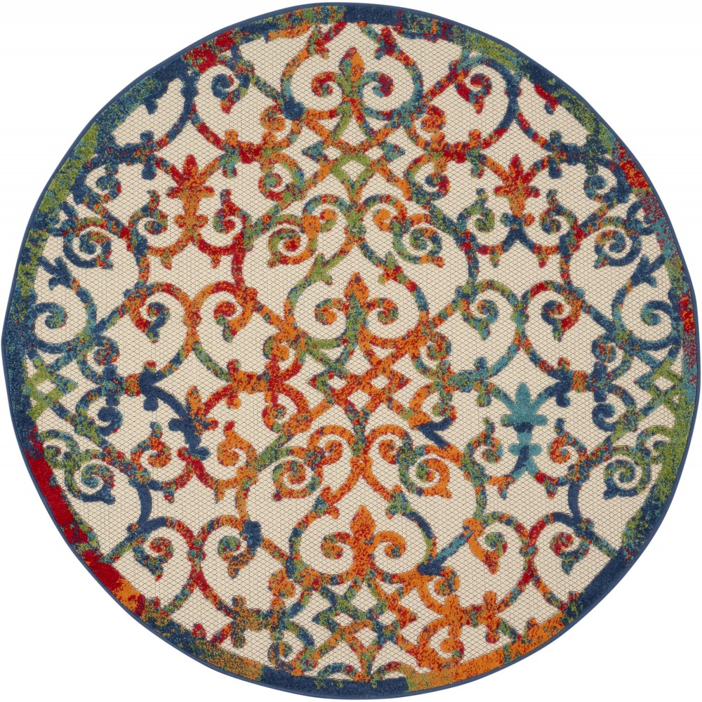 Nourison Aloha ALH21 Indoor/Outdoor Area Rug, Multicolor, 5'3" x Round