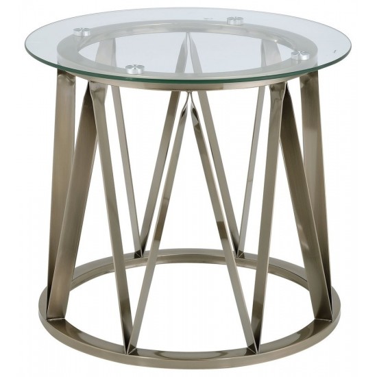 ACME Perjan End Table, Antique Brass & Clear Glass