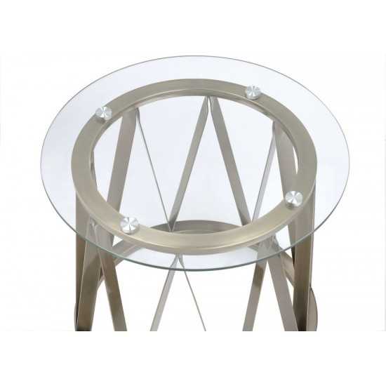 ACME Perjan End Table, Antique Brass & Clear Glass