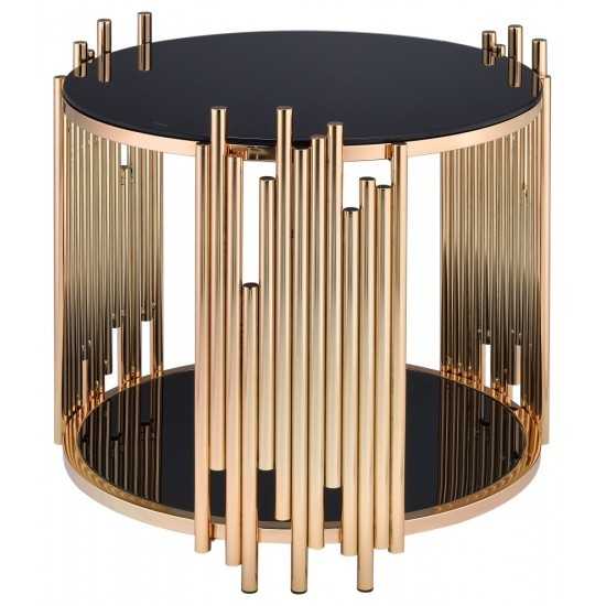 ACME Tanquin End Table, Gold & Black Glass