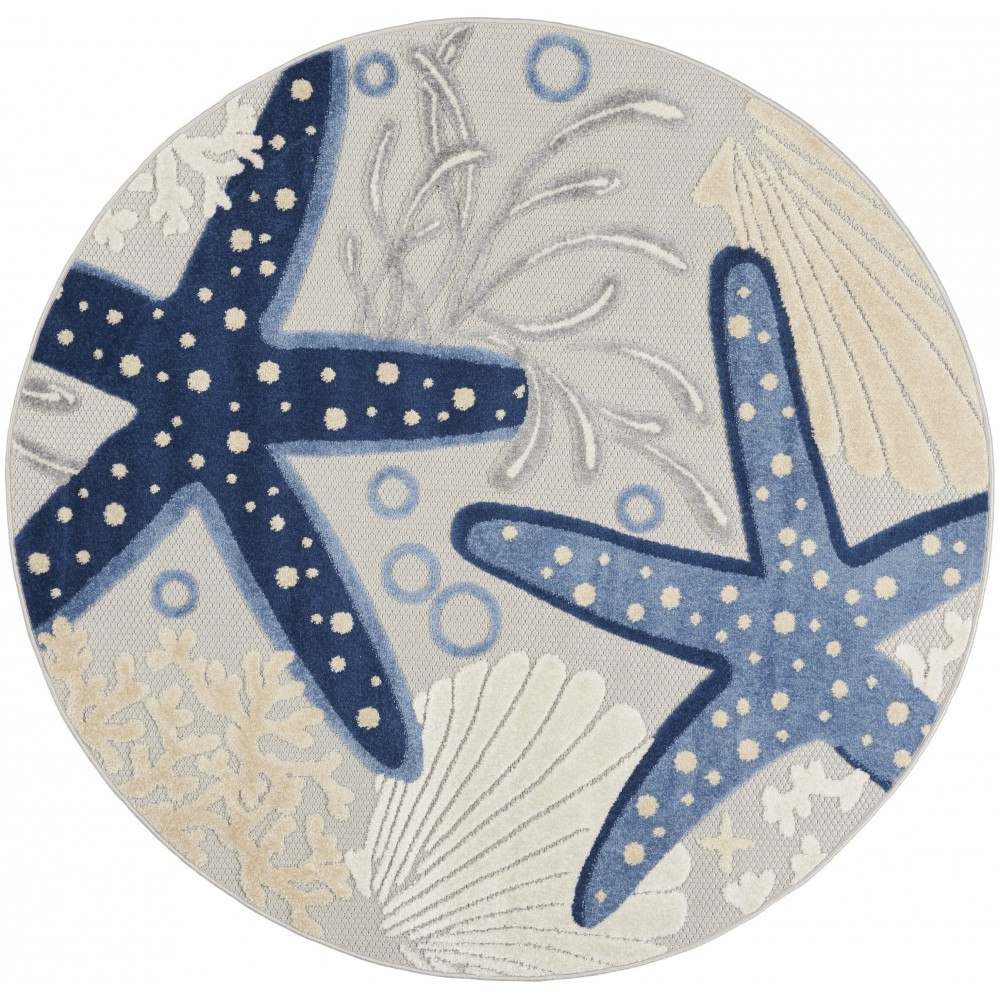 Nourison Aloha ALH24 Area Rug, Blue/Grey, 5'3" x Round Nourison Aloha ALH24 Area Rug, Blue/Grey, 5'3" x Round