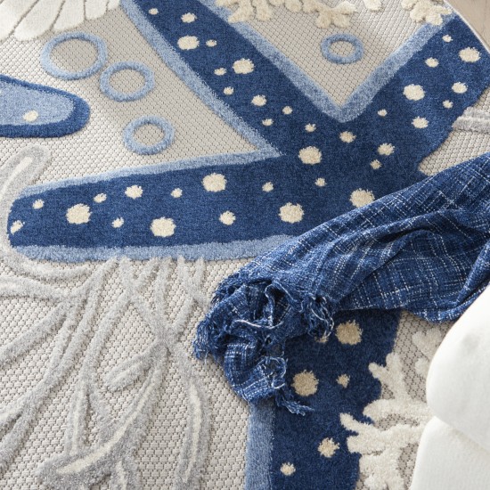 Nourison Aloha ALH24 Area Rug, Blue/Grey, 5'3" x Round