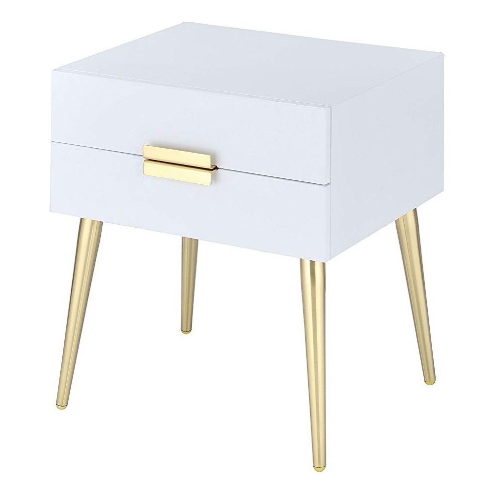 ACME Denvor Night Table, White & Gold