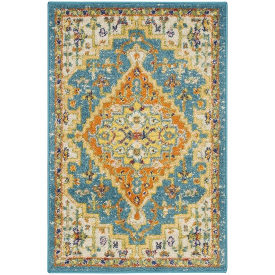 Nourison Allur ALR01 Area Rug, Turquoise/Ivory, 2' x 3'