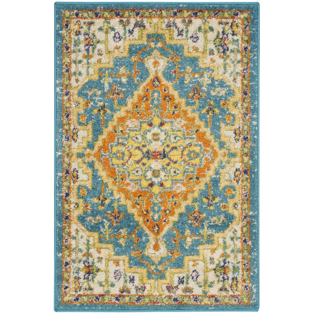 Nourison Allur ALR01 Area Rug, Turquoise/Ivory, 2' x 3'