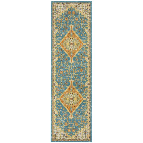 Nourison Allur ALR01 Runner Rug, Turquoise/Ivory, 2'3" x 7'6"