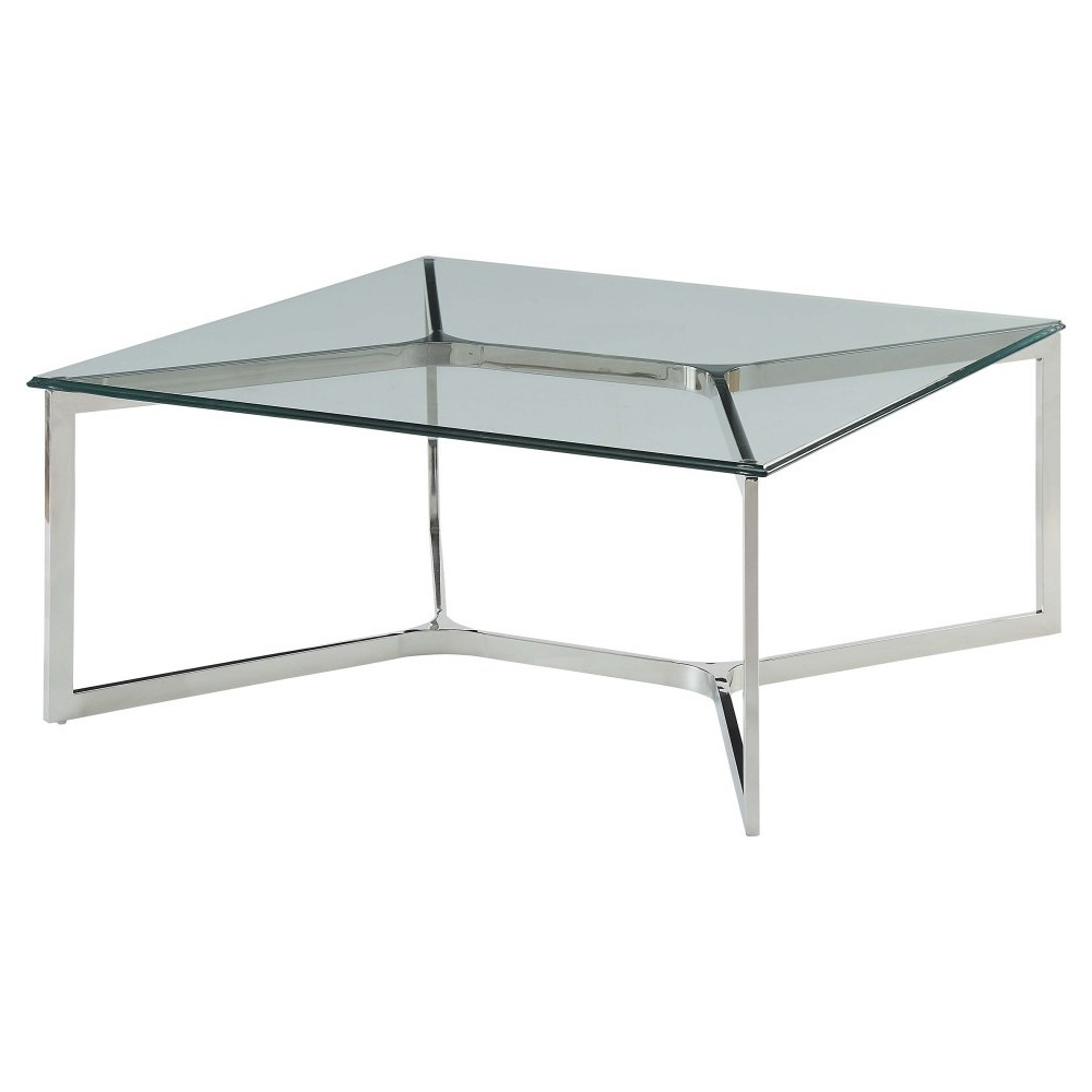 ACME Volusius Coffee Table, Stainless Steel & Clear Glass