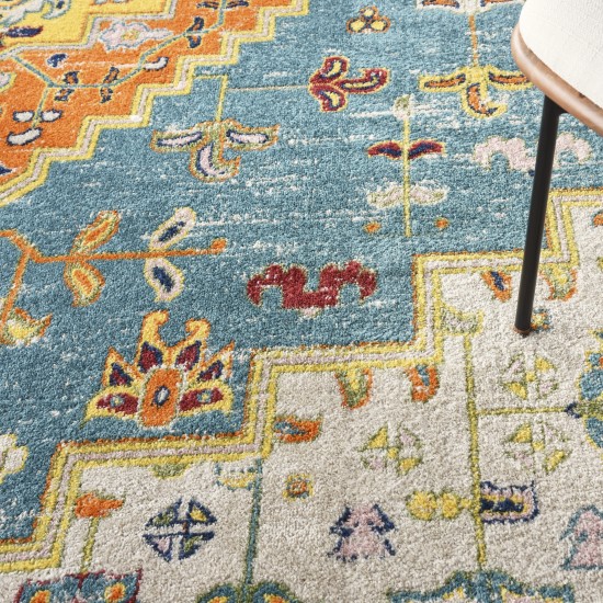 Nourison Allur ALR01 Area Rug, Turquoise/Ivory, 7'10" x 9'10"