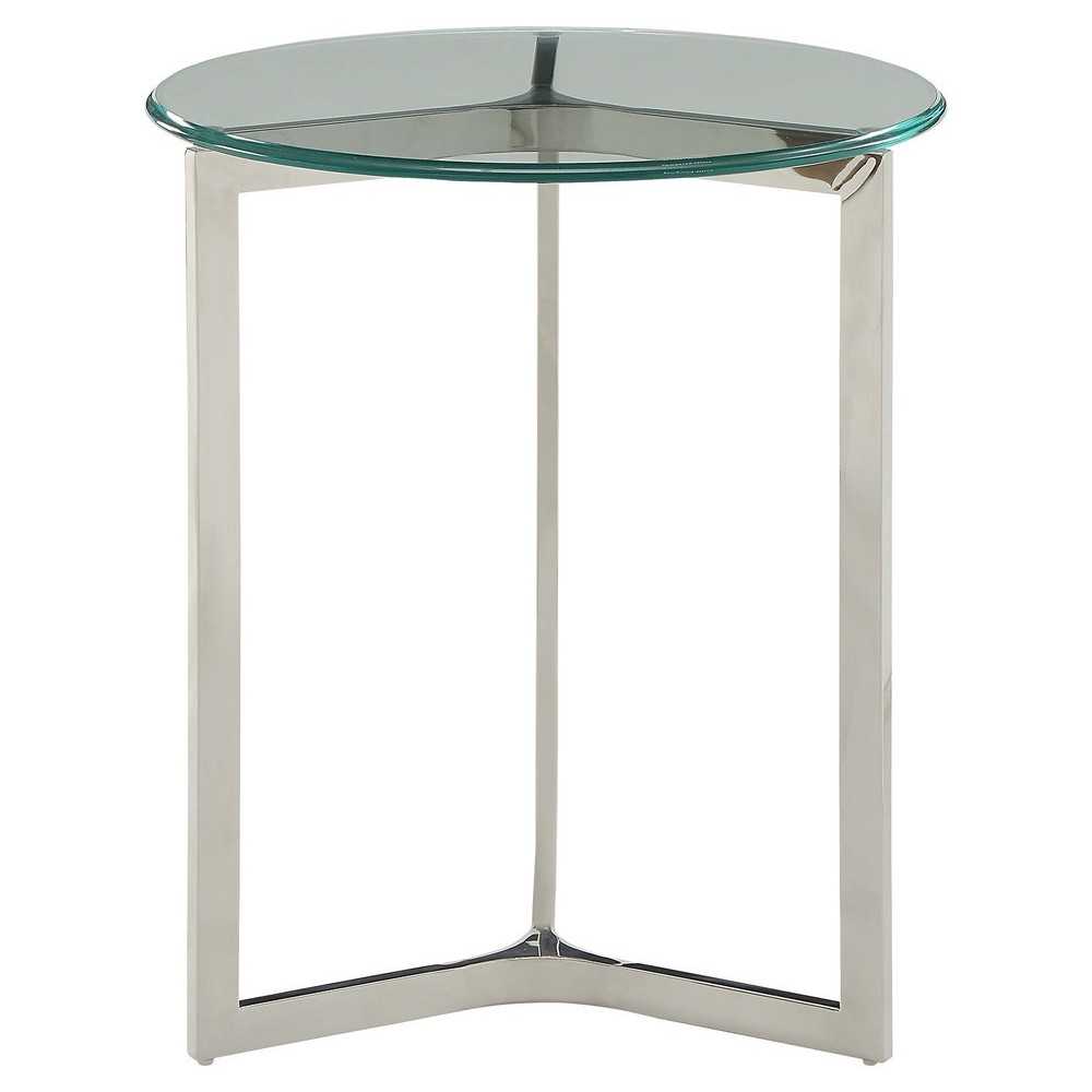 ACME Volusius End Table, Stainless Steel & Clear Glass