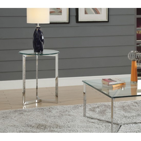 ACME Volusius End Table, Stainless Steel & Clear Glass