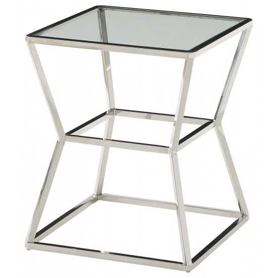 ACME Salonius End Table, Stainless Steel & Clear Glass