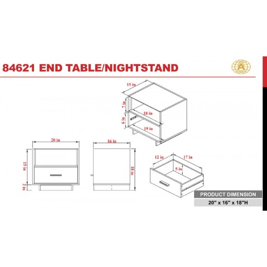 ACME Dayle Night Table, Faux Marble & Espresso