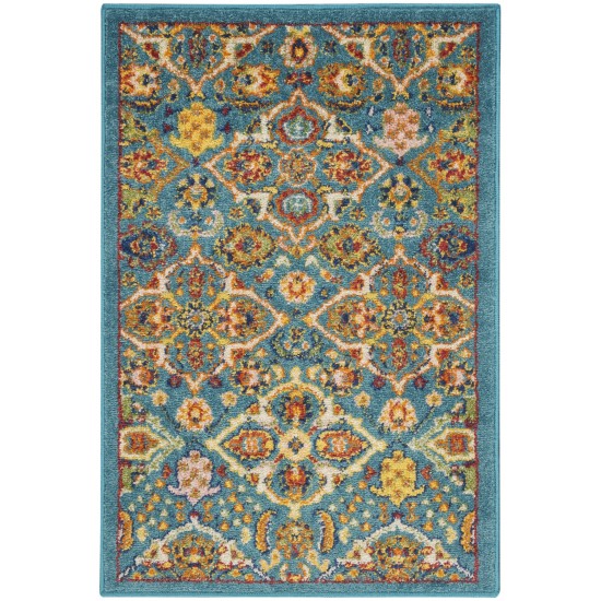 Nourison Allur ALR03 Area Rug, Turquoise/Ivory, 2' x 3'