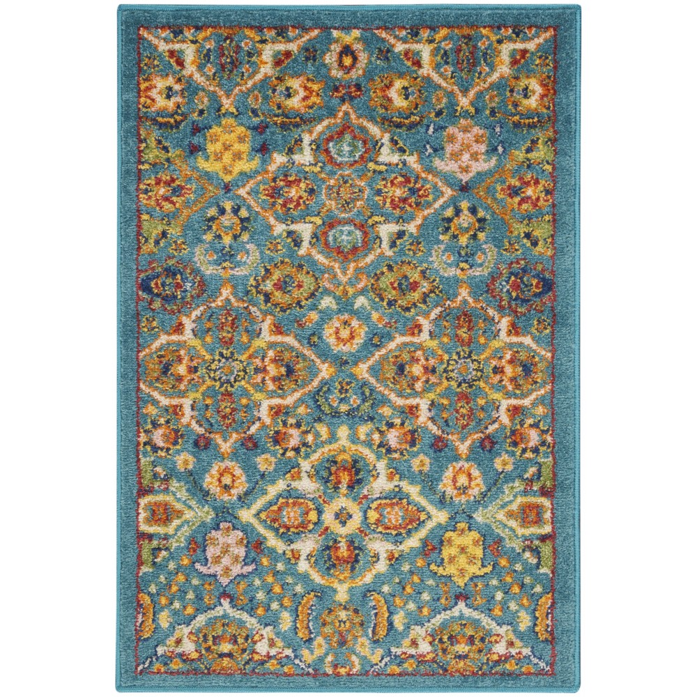 Nourison Allur ALR03 Area Rug, Turquoise/Ivory, 2' x 3'