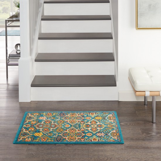 Nourison Allur ALR03 Area Rug, Turquoise/Ivory, 2' x 3'