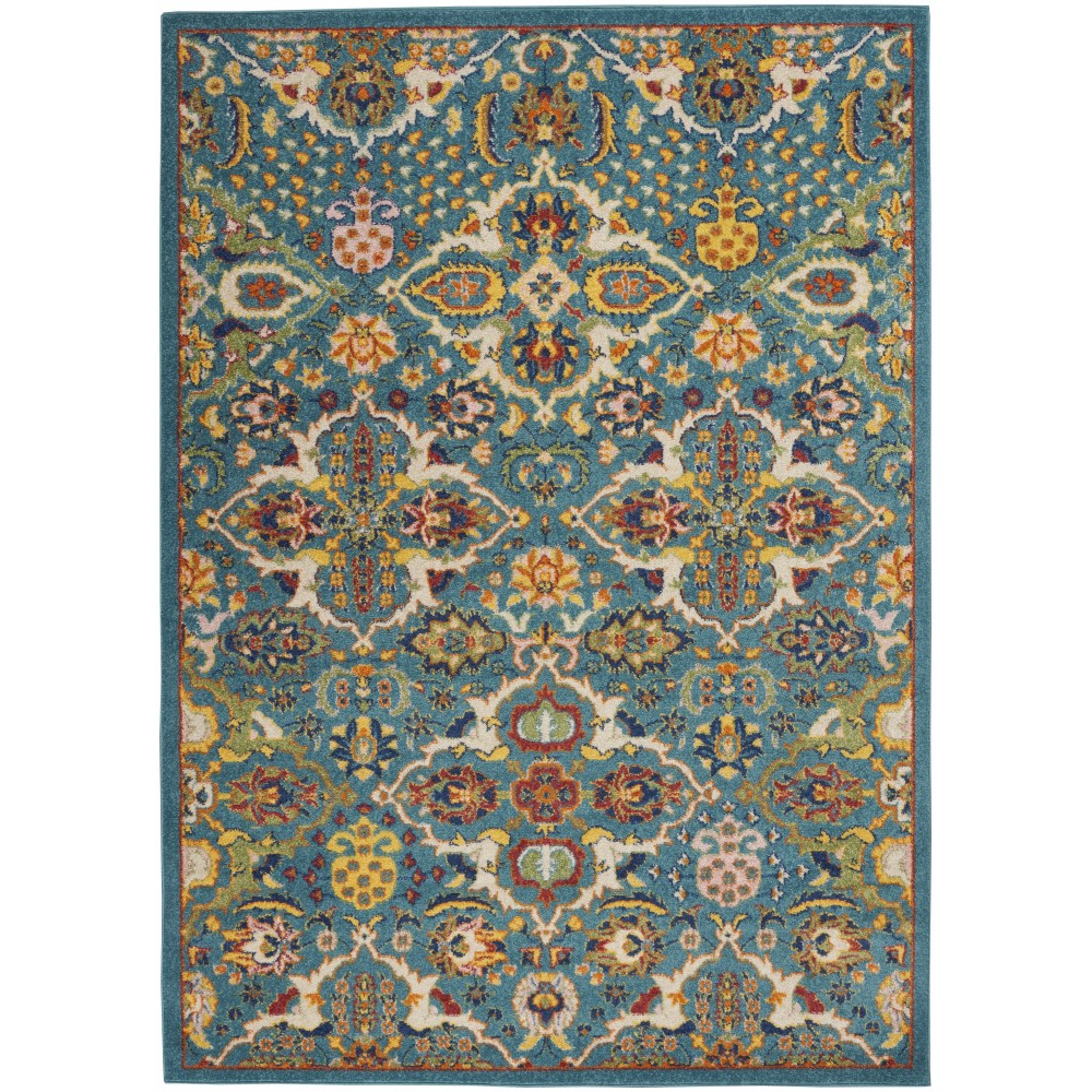 Nourison Allur ALR03 Area Rug, Turquoise/Ivory, 4' x 6'