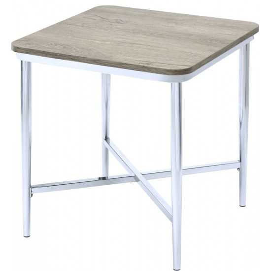 ACME Lukey End Table, Weathered Oak & Chrome