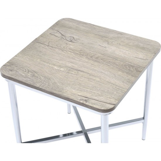 ACME Lukey End Table, Weathered Oak & Chrome