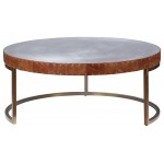 ACME Tamas Coffee Table (Large), Aluminum & Cocoa Top Grain Leather