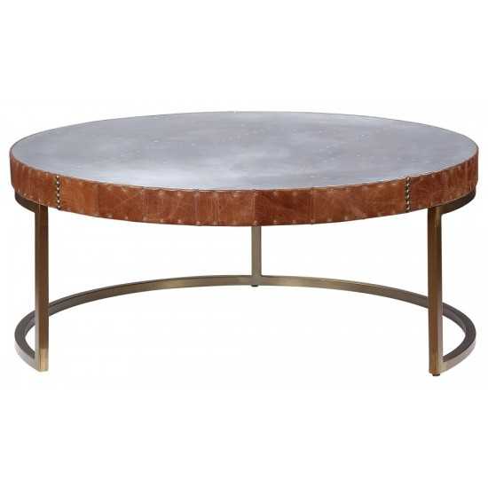 ACME Tamas Coffee Table (Large), Aluminum & Cocoa Top Grain Leather