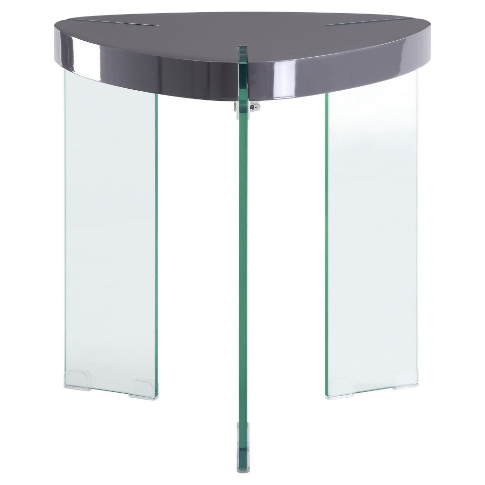 ACME Noland End Table, Gray High Gloss & Clear Glass