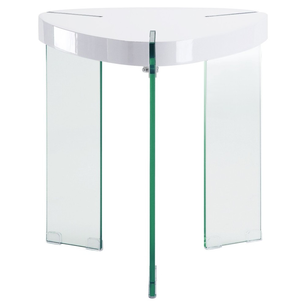 ACME Noland End Table, White High Gloss & Clear Glass ACME Noland End Table, White High Gloss & Clear Glass