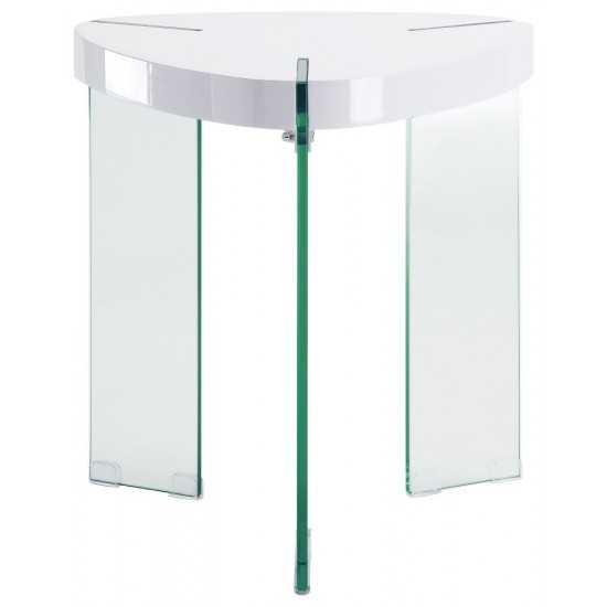 ACME Noland End Table, White High Gloss & Clear Glass