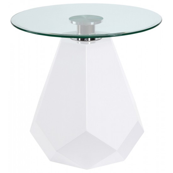 ACME Chara End Table, White High Gloss & Clear Glass