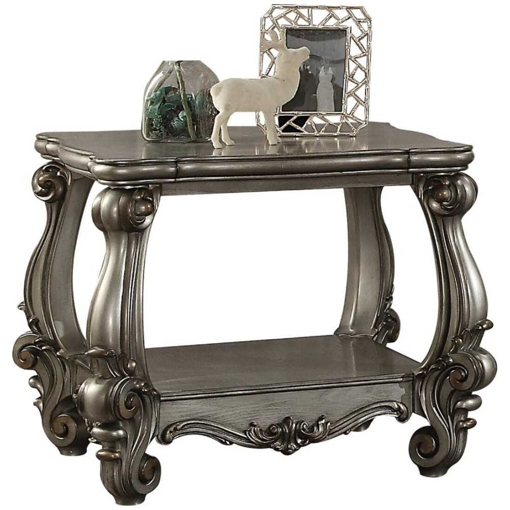 ACME Versailles End Table, Antique Platinum