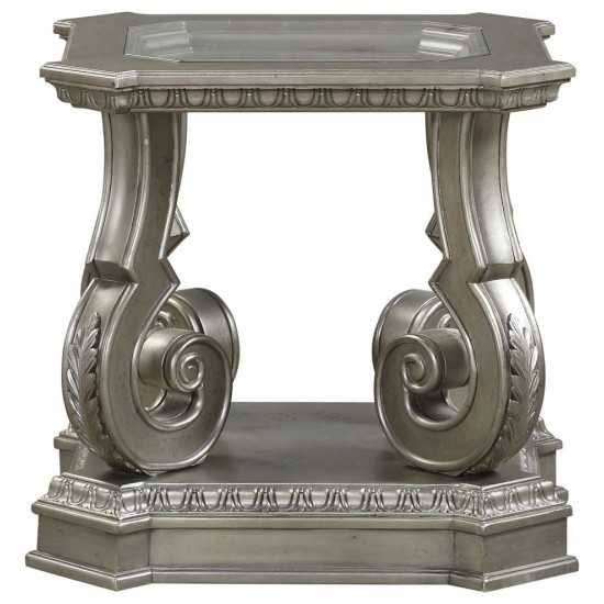 ACME Northville End Table, Antique Silver & Clear Glass