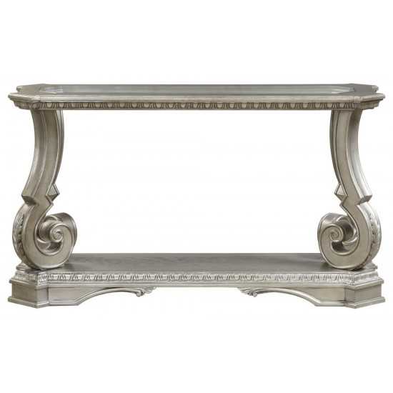 ACME Northville Sofa Table, Antique Silver & Clear Glass