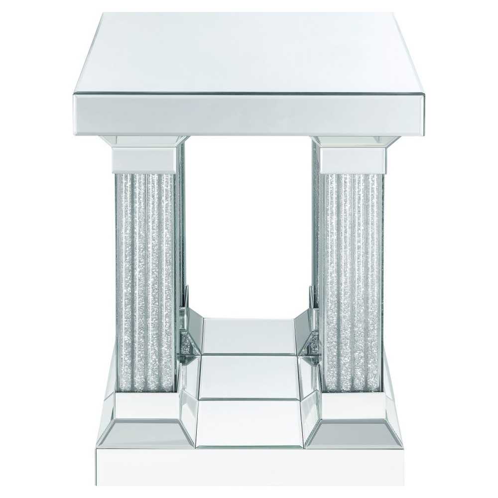 ACME Caesia End Table, Mirrored & Faux Diamonds