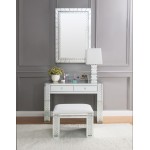 ACME Nysa Vanity Stool, Ivory PU, Mirrored & Faux Crystals